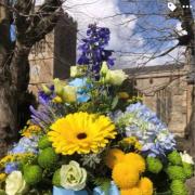 One of the Ukraine-themed floral arrangements