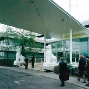 The entrance to the Burmah Castrol offices in Swindon, November 1995.