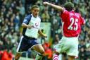 Hitting the net: Jermaine Jenas scored last Saturday, but Tottenham were undone by an injury-time goal