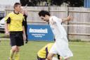 James Lye celebrates after notching up Calne's fourth goal against Willand on Saturday
