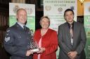 Sergeant Keith Mills with Jacqui Lait, MP, and Award Sponsor Dan Bray of emergency medical equipment manufacturers SP Services (UK) Ltd