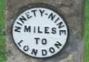 The historic 'Ninety-nine miles to London' milestone has vanished from its stone base.