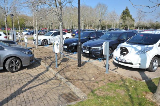 Electric cars charging at Windmill Hill