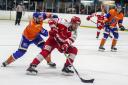 Edgars Bebris (red) scored one of Swindon Wildcats' three goals in their defeat at Bracknell Bees on Sunday night				               Picture: KAT MEDCROFT