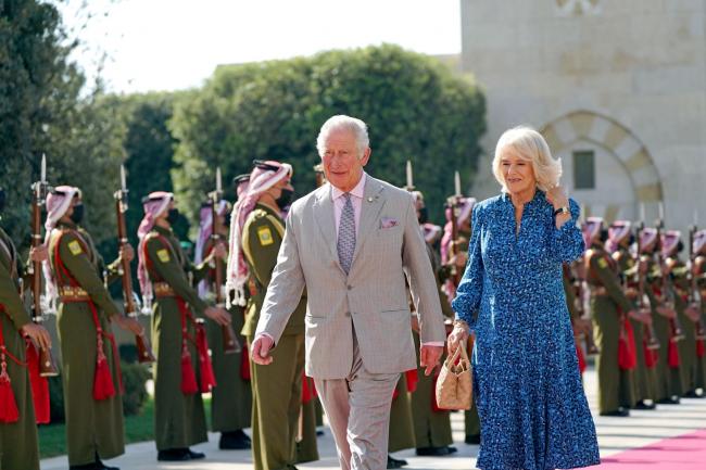 The Prince of Wales and Duchess of Cornwall arrive to meet King Abdullah II and Queen Rania Al-Abdullah at the Al Husseiniya Palace in Amman, Jordan, on the first day of their tour of the Middle East