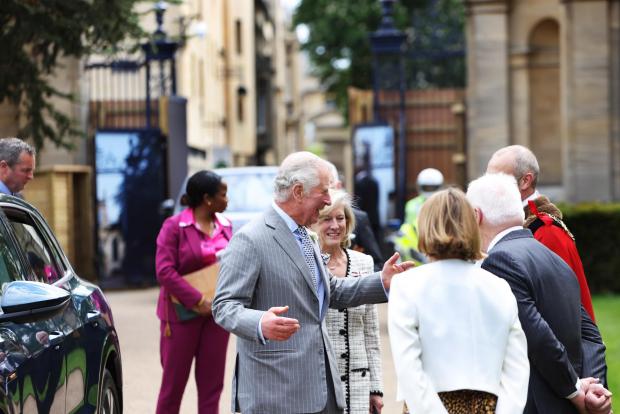 This Is Wiltshire: Prince Charles greets President, Dame Hilary Boulding; Chancellor of the University of Oxford, Lord Patten; and Oxford’s Lord Mayor Mark Lygo.