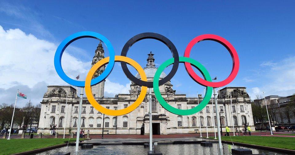 Giant Olympic rings outside Cardiff’s historic City Hall - mae’n wych! Cardiff will host 11 London 2012 football matches...
