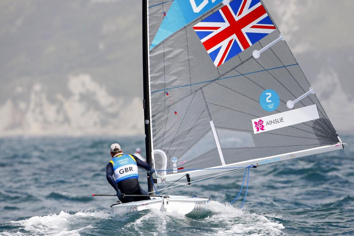 Team GB's Ben Ainslie during Race 7 of the men's finn class at Weymouth and Portland. Pic: PA