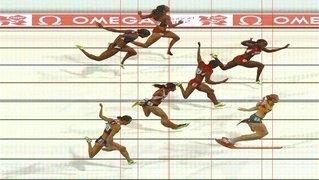 Sally Pearson of Australia wins the Women's 100m Hurdles Final on Day 11 of the London 2012 Olympic Games at Olympic Stadium (handout photo finish image supplied by Omega)