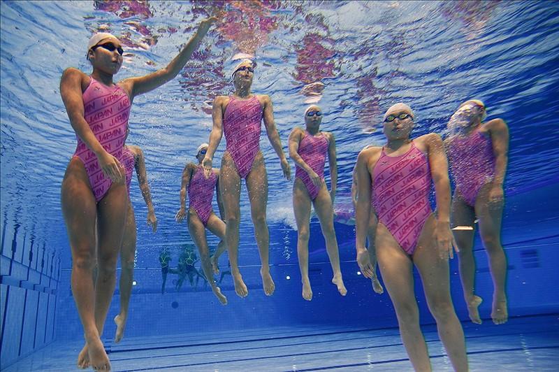 Japan's synchronized team practices during the London 2012 Olympic Games at Aquatics Centre...Picture: Rob Schumacher-USA TODAY Sports