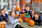 Lethbridge Primary School pupils show off their pumpkin creations. Picture: DAVE COX.